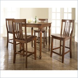 Crosley Furniture 5 Piece Pub Dining Set with Turned Leg and School House Stools in Classic Cherry Finish