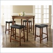 Crosley Furniture 5 Piece Pub Dining Set with Turned Leg and Upholstered Saddle Stools in Classic Cherry Finish