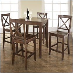 Crosley Furniture 5 Piece Pub Dining Set with Cabriole Leg and X-Back Stools in Vintage Mahogany Finish