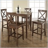 Crosley Furniture 5 Piece Pub Dining Set with Cabriole Leg and X-Back Stools in Vintage Mahogany Finish