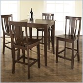 Crosley Furniture 5 Piece Pub Dining Set with Cabriole Leg and Shield Back Stools in Vintage Mahogany Finish