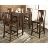 Crosley Furniture 5 Piece Pub Dining Set with Tapered Leg and Shield Back Stools in Vintage Mahogany Finish