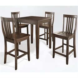 Crosley Furniture 5 Piece Pub Dining Set with Tapered Leg and School House Stools in Vintage Mahogany Finish