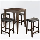 Crosley Furniture 5 Piece Pub Dining Set with Tapered Leg and Upholstered Saddle Stools in Vintage Mahogany Finish