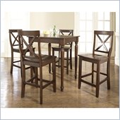 Crosley Furniture 5 Piece Pub Dining Set with Turned Leg and X-Back Stools in Vintage Mahogany Finish