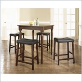 Crosley Furniture 5 Piece Pub Dining Set with Turned Leg and Upholstered Saddle Stools in Vintage Mahogany Finish