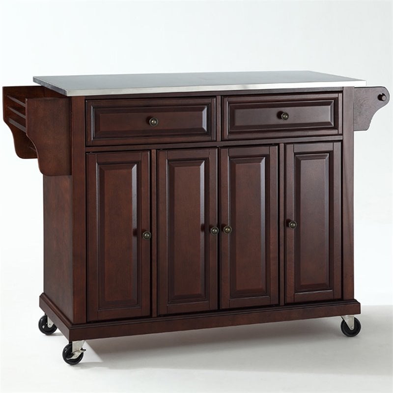 Crosley Furniture Stainless Steel Top Mahogany Kitchen Cart