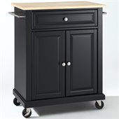 Crosley Furniture Natural Wood Top Kitchen Cart in Black
