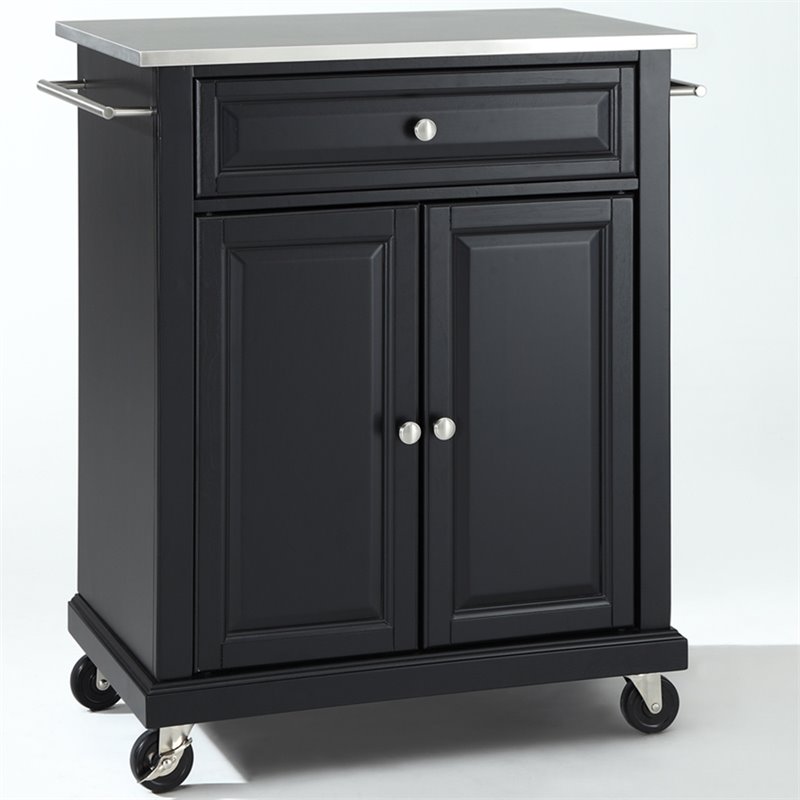 Crosley Furniture Stainless Steel Top Kitchen Cart in Black