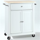 Crosley Furniture Natural Wood Top Kitchen Cart in White