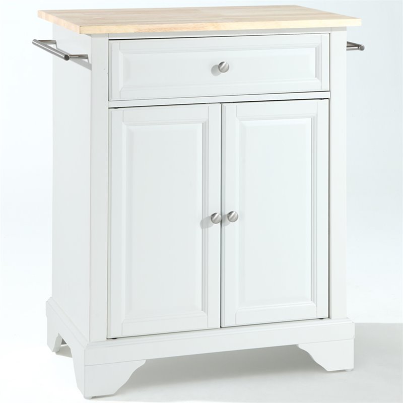 Crosley Furniture LaFayette Natural Wood Top Kitchen Island in White