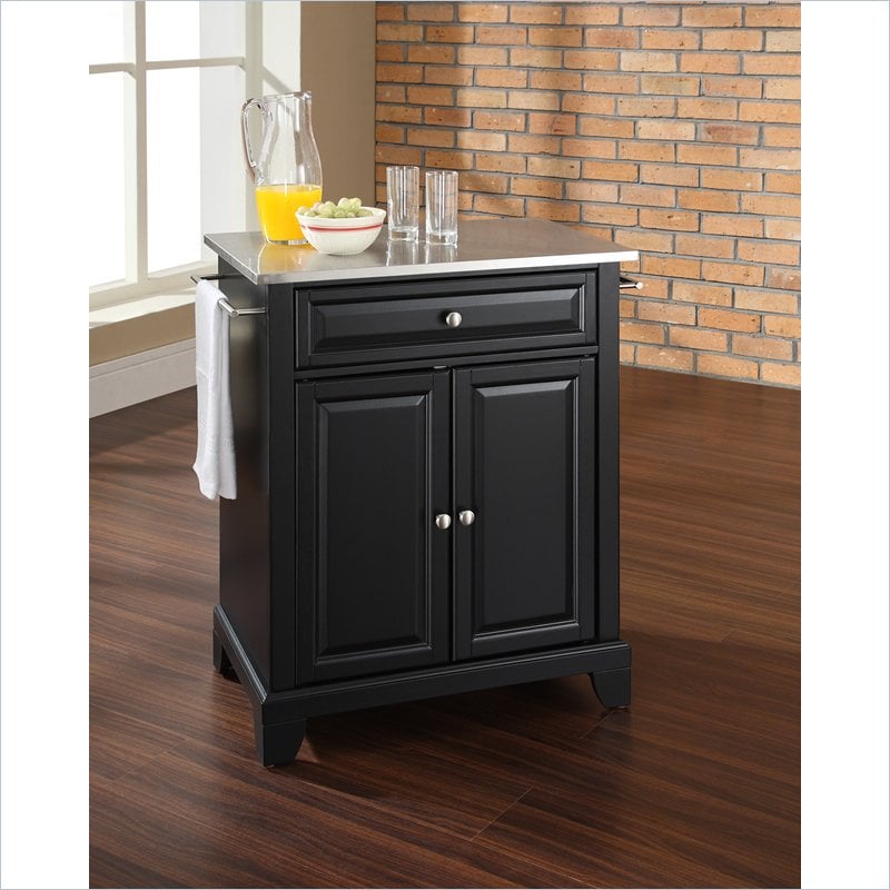 Crosley Furniture Newport Stainless Steel Top Kitchen Island in Black