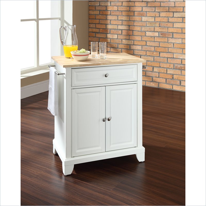 Crosley Furniture Newport Natural Wood Top Kitchen Island in White