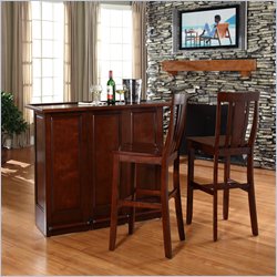 Crosley Mobile Folding Bar in Vintage Mahogany with 30 Shield Stool