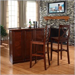 Crosley Mobile Folding Bar in Vintage Mahogany with 30 X-Back Stool