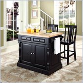 Crosley Oxford Butcher Block Top Kitchen Island with Stools in Black