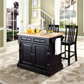 Crosley Oxford Butcher Block Top Kitchen Island with Stools in Black