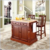 Crosley Oxford Butcher Block Top Kitchen Island with Stools in Cherry