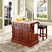 Crosley Oxford Butcher Block Top Kitchen Island with Stools in Cherry