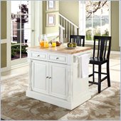 Crosley Oxford Butcher Block Top Kitchen Island with Stools in White