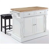 Crosley Oxford Butcher Block Kitchen Island with Stools in White