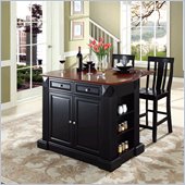 Crosley Coventry Drop Leaf Breakfast Bar Kitchen Island with Stools in Black