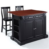 Crosley Coventry Drop Leaf Breakfast Bar Kitchen Island with Stools in Black