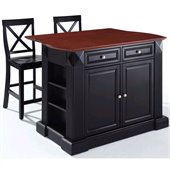Crosley Coventry Drop Leaf Breakfast Bar Kitchen Island with Stools in Black