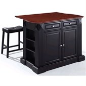 Crosley Coventry Drop Leaf Breakfast Bar Kitchen Island with Stools in Black