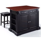 Crosley Coventry Drop Leaf Breakfast Bar Kitchen Island with Stools in Black