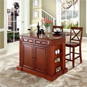 Crosley Coventry Drop Leaf Breakfast Bar Kitchen Island with Stools in Cherry