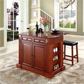 Crosley Coventry Drop Leaf Breakfast Bar Kitchen Island with Stools in Cherry