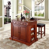 Crosley Coventry Drop Leaf Breakfast Bar Kitchen Island with Stools in Cherry