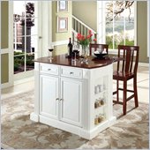Crosley Coventry Drop Leaf Breakfast Bar Island with Stools in White