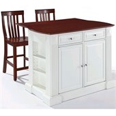 Crosley Coventry Drop Leaf Breakfast Bar Kitchen Island with Stools in White