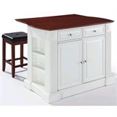 Crosley Coventry Drop Leaf Breakfast Bar Kitchen Island with Stools in White
