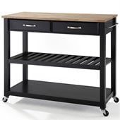 Crosley Kitchen Cart Island Natural Wood Top in Black