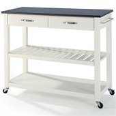 Crosley Kitchen Cart Island Solid Black Granite Top in White