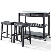 Crosley Stainless Steel Top Kitchen Cart/Island with Stools in Black