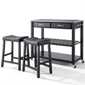 Crosley Solid Granite Top Kitchen Cart/Island with Stools in Black