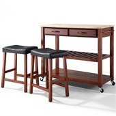 Crosley Natural Wood Top Kitchen Cart/Island with Stools in Classic Cherry