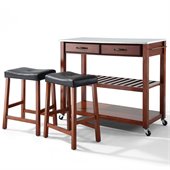 Crosley Stainless Steel Top Kitchen Cart/Island with Stools in Classic Cherry