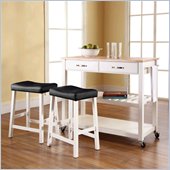 Crosley Natural Wood Top Kitchen Cart/Island with Stools in White