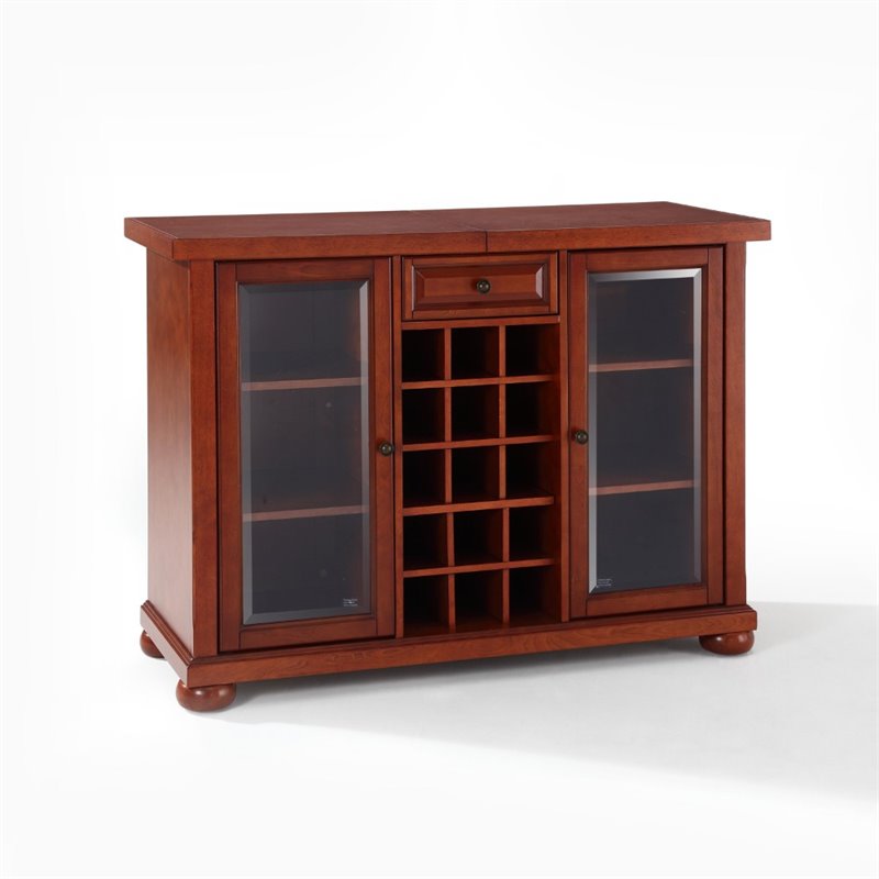 Crosley Alexandria Sliding Top Bar Cabinet in Classic Cherry