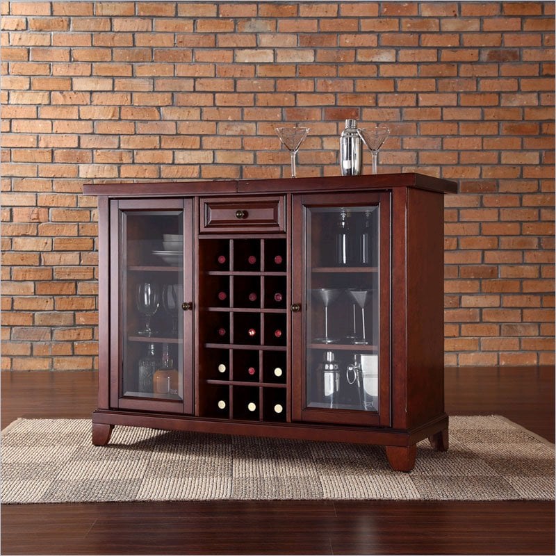 Crosley Newport Sliding Top Bar Cabinet in Vintage Mahogany