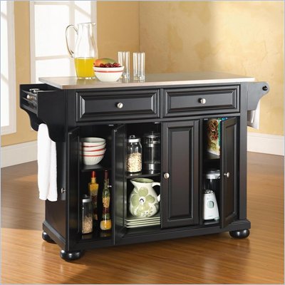 Crosley Furniture Alexandria Stainless Steel Top Kitchen Island in Black Finish