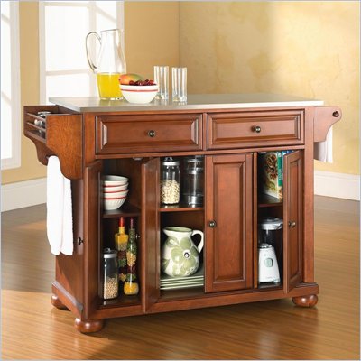 Crosley Furniture Alexandria Stainless Steel Top Kitchen Island in Classic Cherry Finish