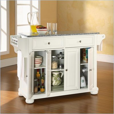 Crosley Furniture Alexandria Solid Granite Top Kitchen Island in White Finish