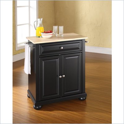 Crosley Furniture Alexandria Natural Wood Top Kitchen Island in Black