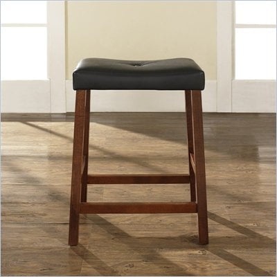 Crosley Furniture Counter Height Upholstered Saddle Seat Bar Stool in Classic Cherry Finish